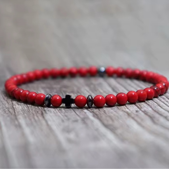 ⚜️ Casual Red Men Beaded Bracelet - Picture 4 of 4